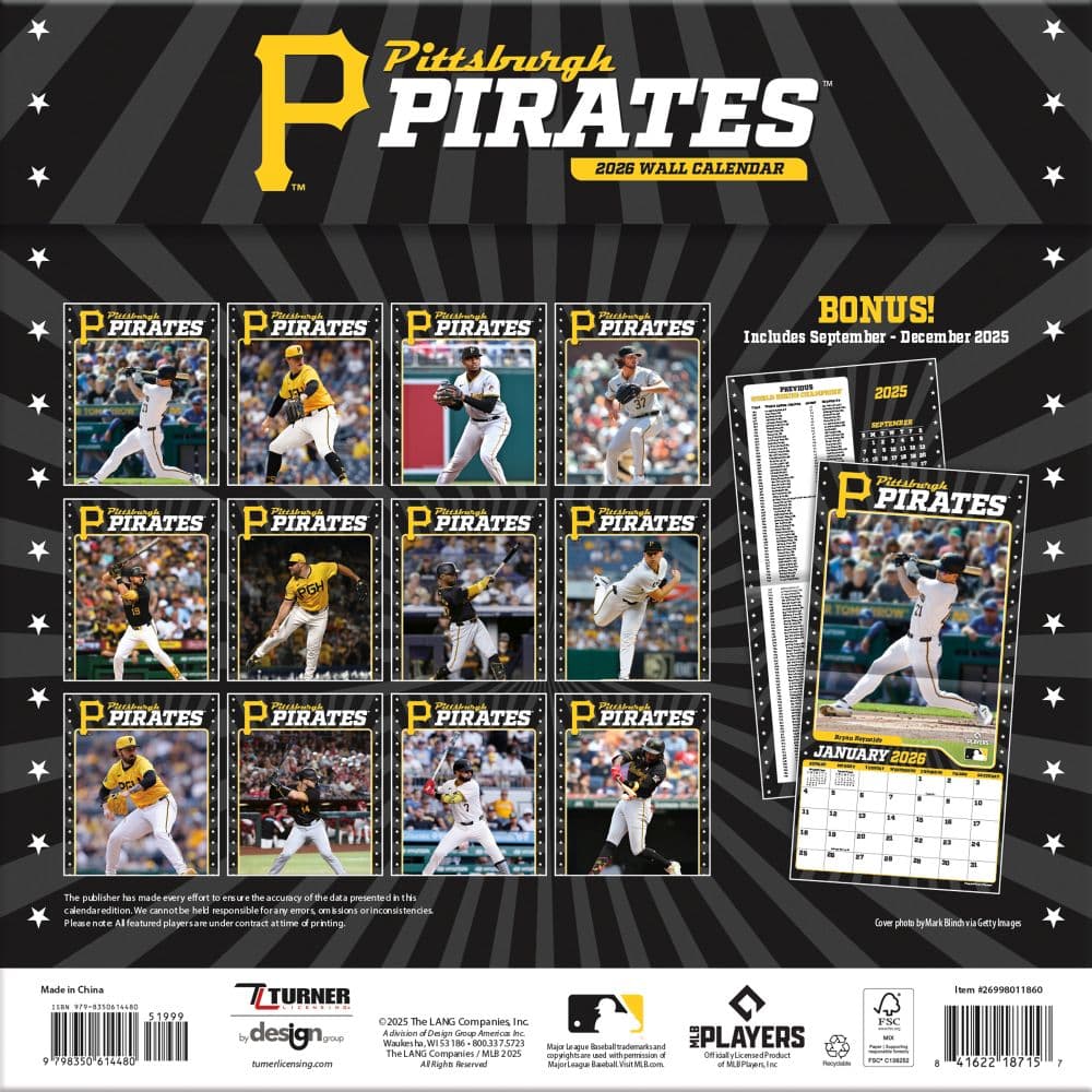 MLB Pittsburgh Pirates 2026 Wall Calendar First Alternate Image