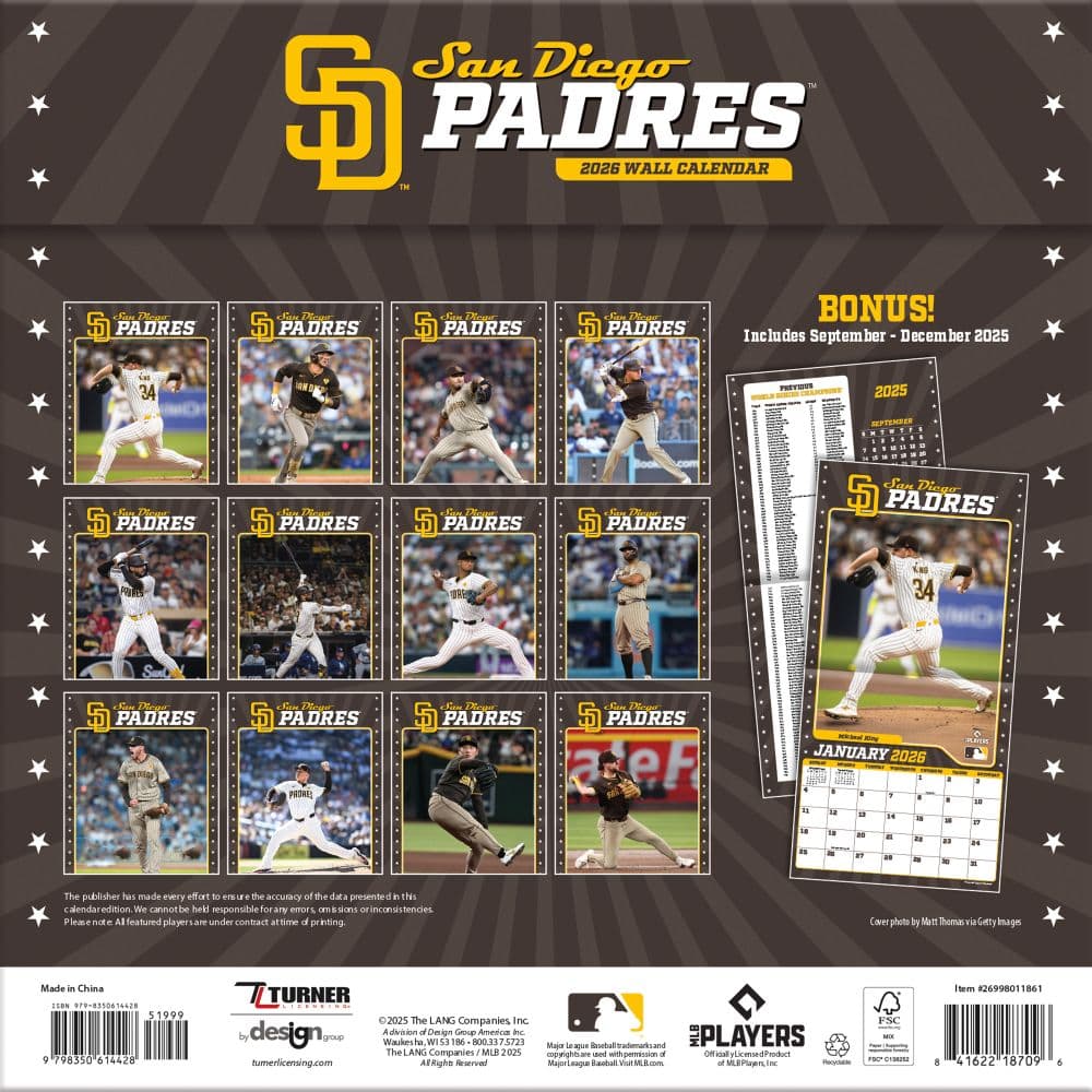MLB San Diego Padres 2026 Wall Calendar First Alternate Image
