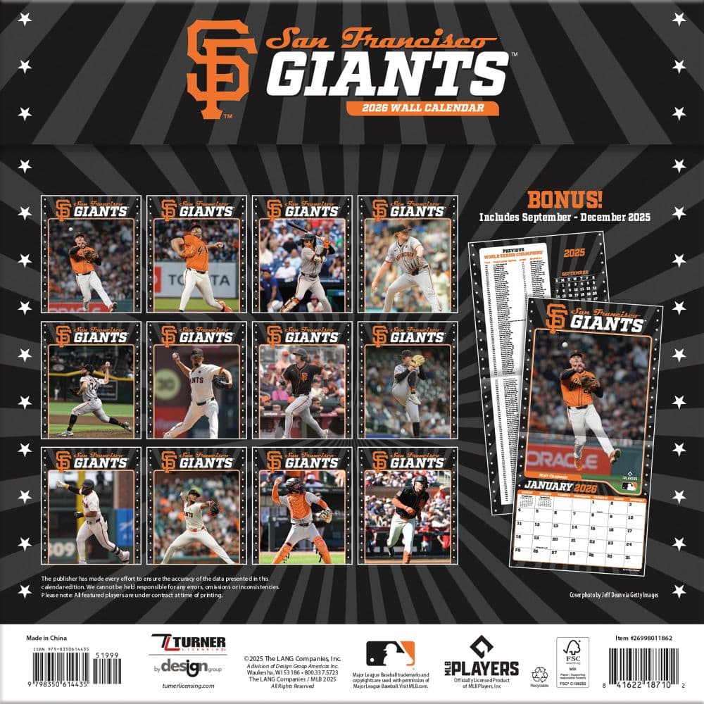 MLB San Francisco Giants 2026 Wall Calendar First Alternate Image