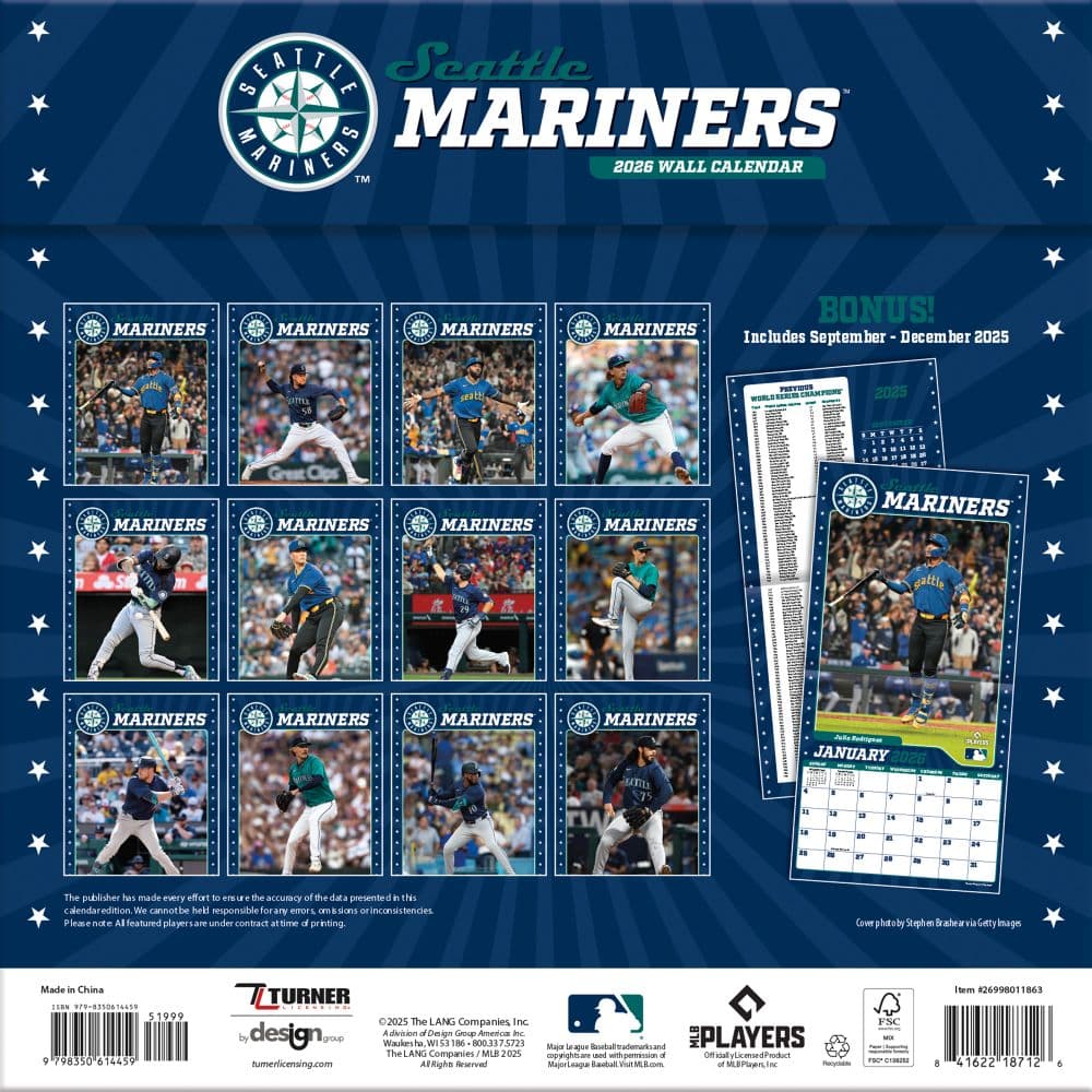 MLB Seattle Mariners 2026 Wall Calendar First Alternate Image