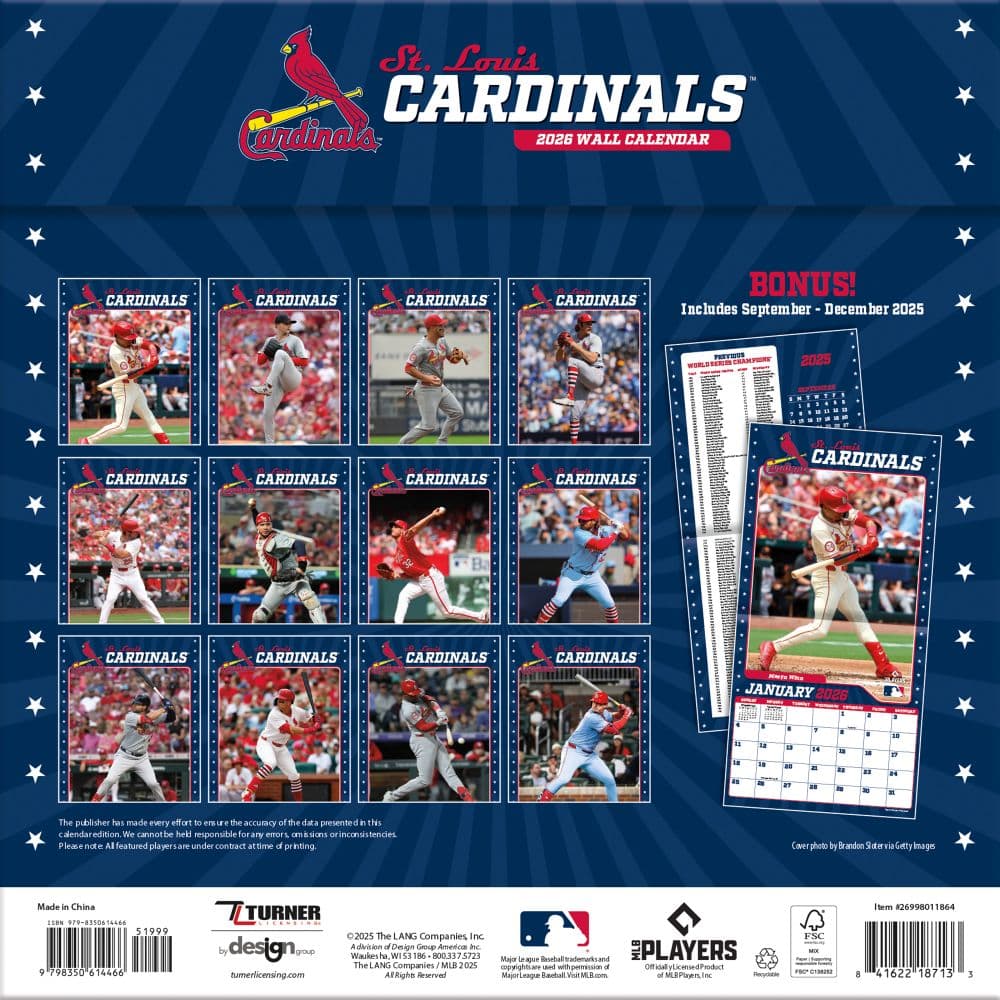 MLB St Louis Cardinals 2026 Wall Calendar First Alternate Image