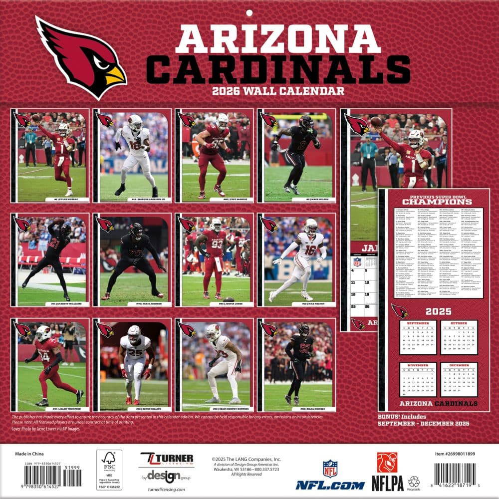 NFL Arizona Cardinals 2026 Wall Calendar First Alternate Image