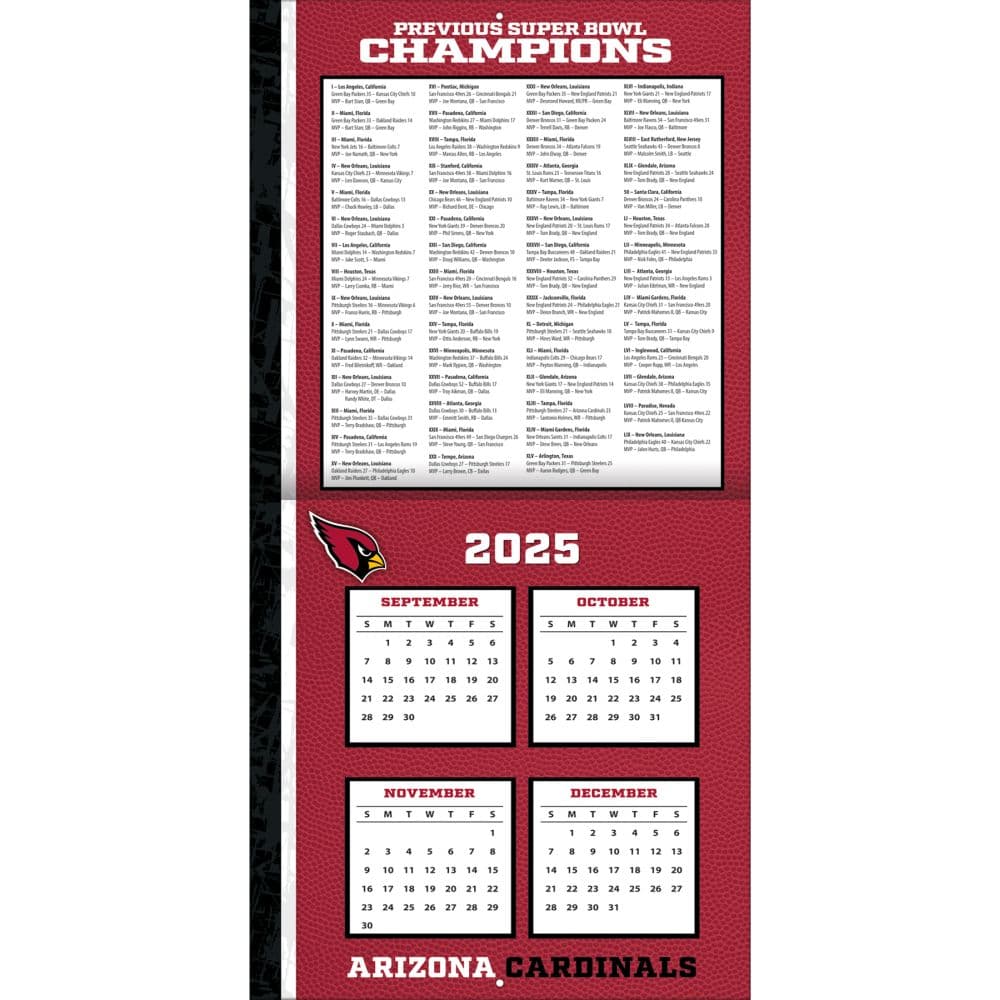 NFL Arizona Cardinals 2026 Wall Calendar Second Alternate Image