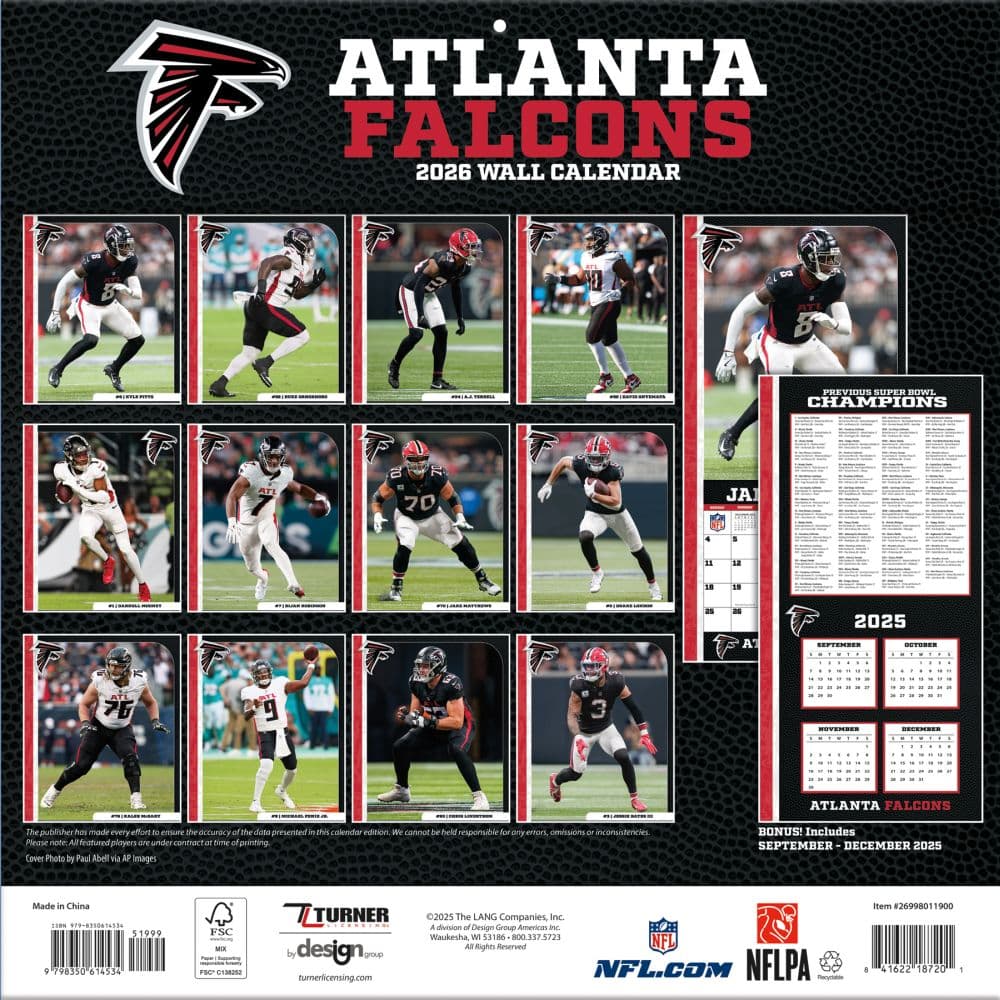 NFL Atlanta Falcons 2026 Wall Calendar First Alternate Image