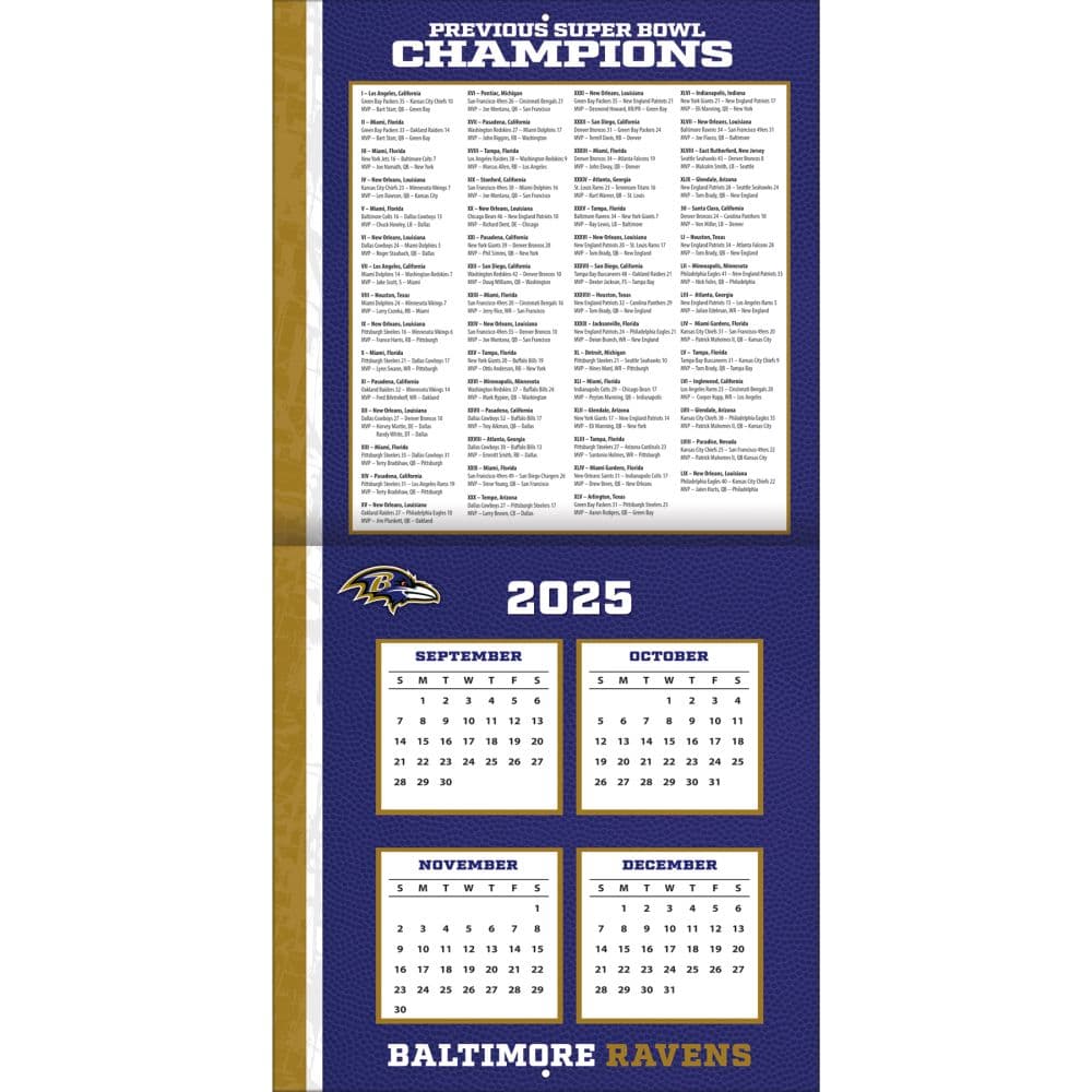 NFL Baltimore Ravens 2026 Wall Calendar Second Alternate Image