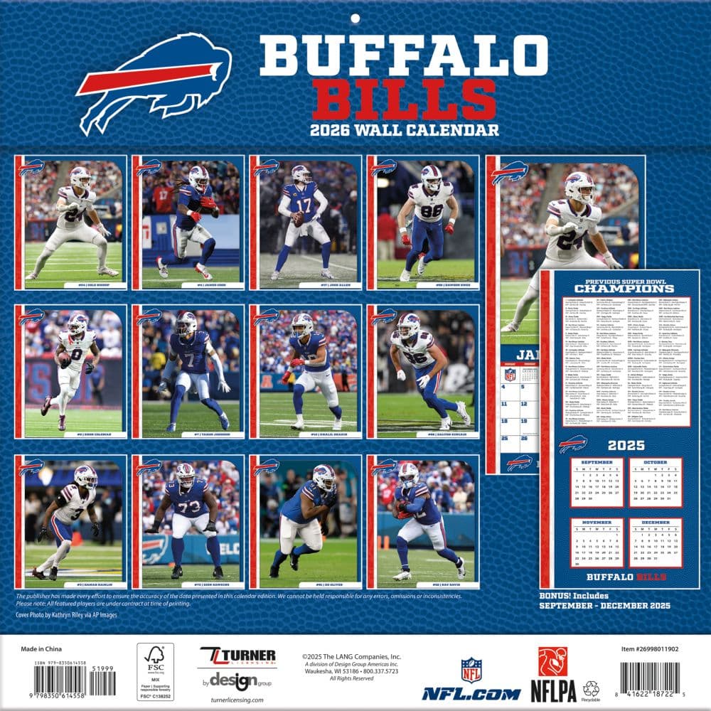 NFL Buffalo Bills 2026 Wall Calendar First Alternate Image