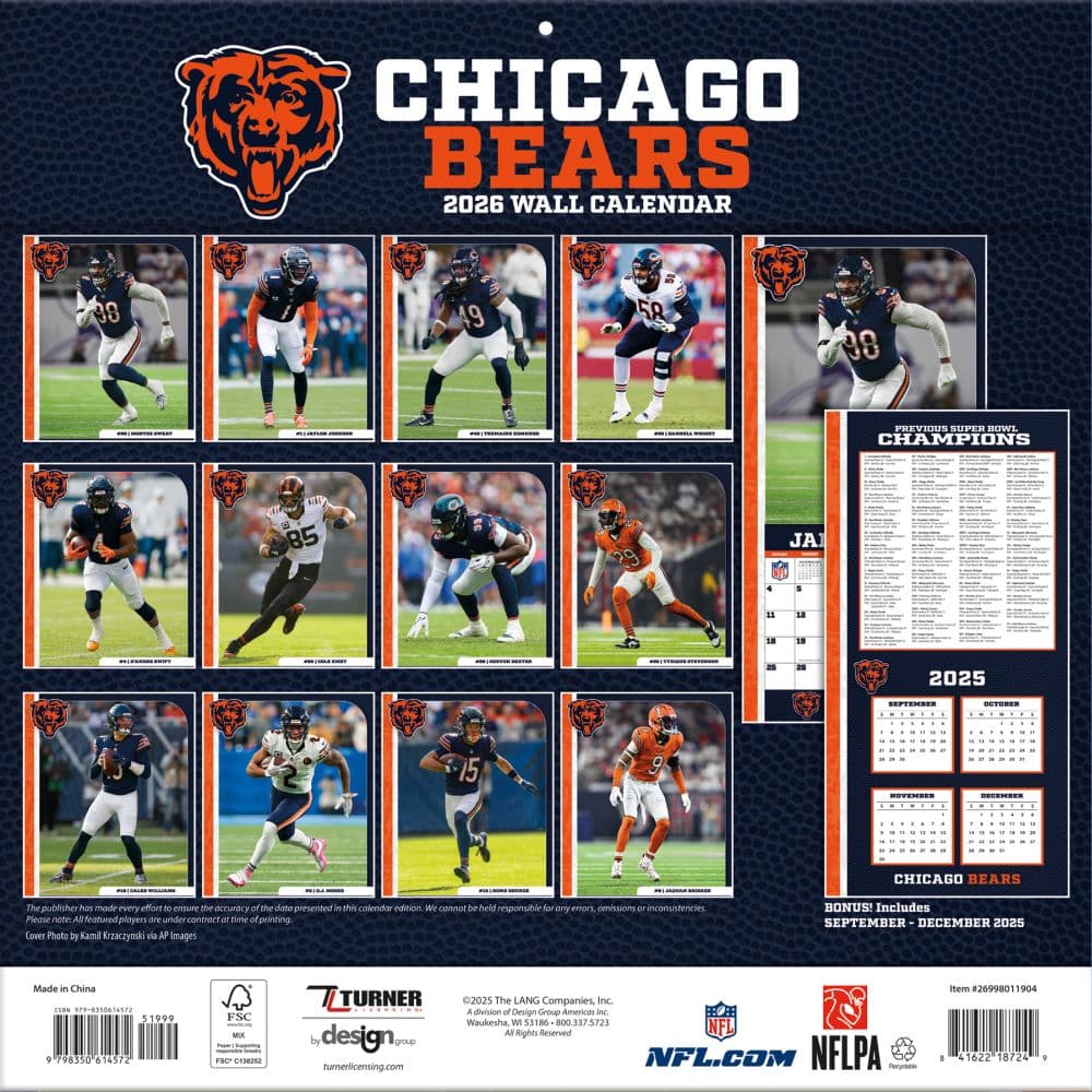 NFL Chicago Bears 2026 Wall Calendar First Alternate Image