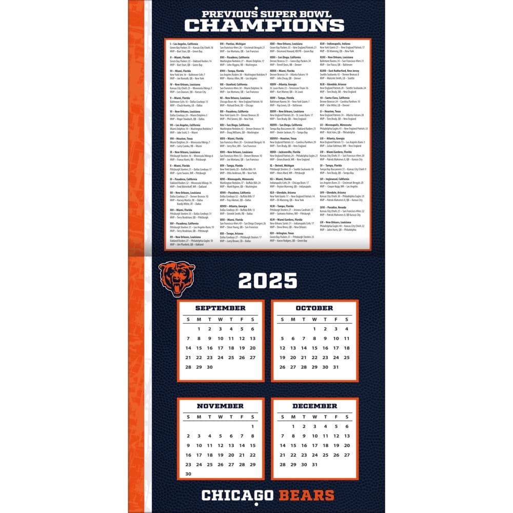 NFL Chicago Bears 2026 Wall Calendar Second Alternate Image