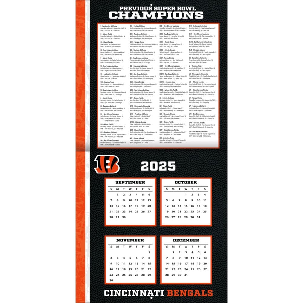 NFL Cincinnati Bengals 2026 Wall Calendar Second Alternate Image