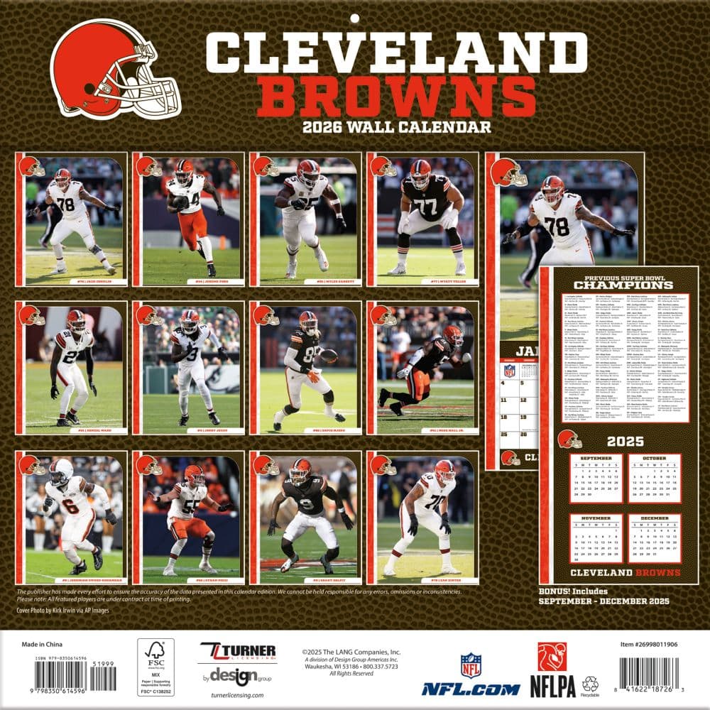 NFL Cleveland Browns 2026 Wall Calendar Calendars Com ALT1