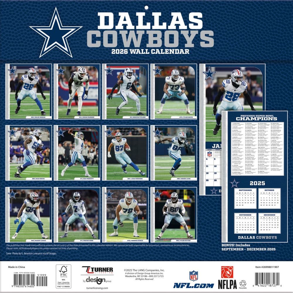 NFL Dallas Cowboys 2026 Wall Calendar First Alternate Image