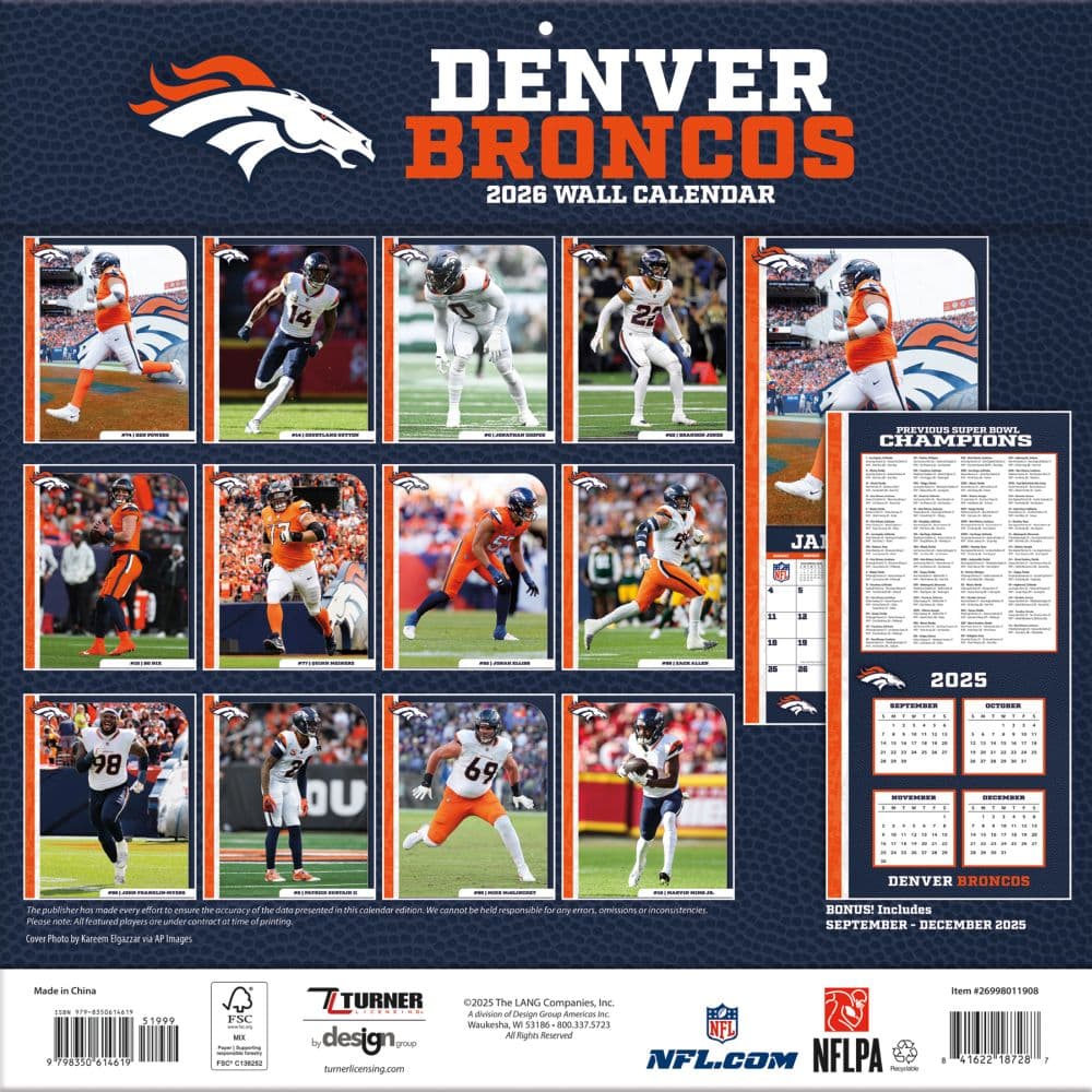 NFL Denver Broncos 2026 Wall Calendar First Alternate Image