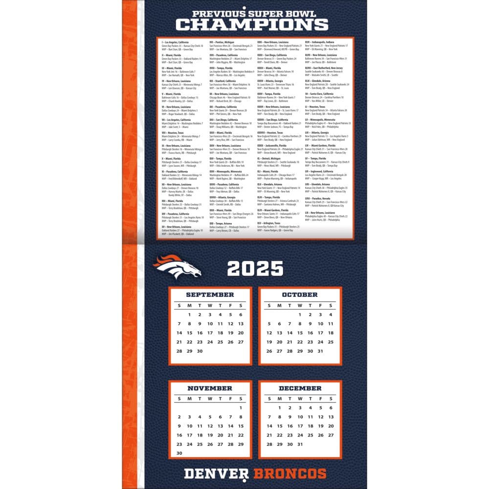 NFL Denver Broncos 2026 Wall Calendar Second Alternate Image