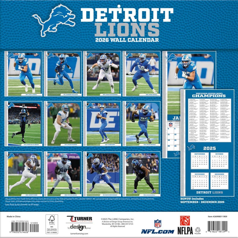 NFL Detroit Lions 2026 Wall Calendar First Alternate Image