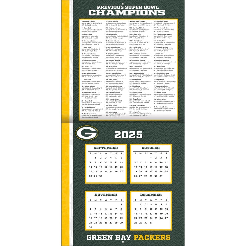 NFL Green Bay Packers 2026 Wall Calendar Second Alternate Image