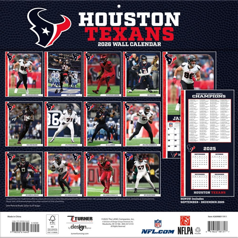 NFL Houston Texans 2026 Wall Calendar First Alternate Image