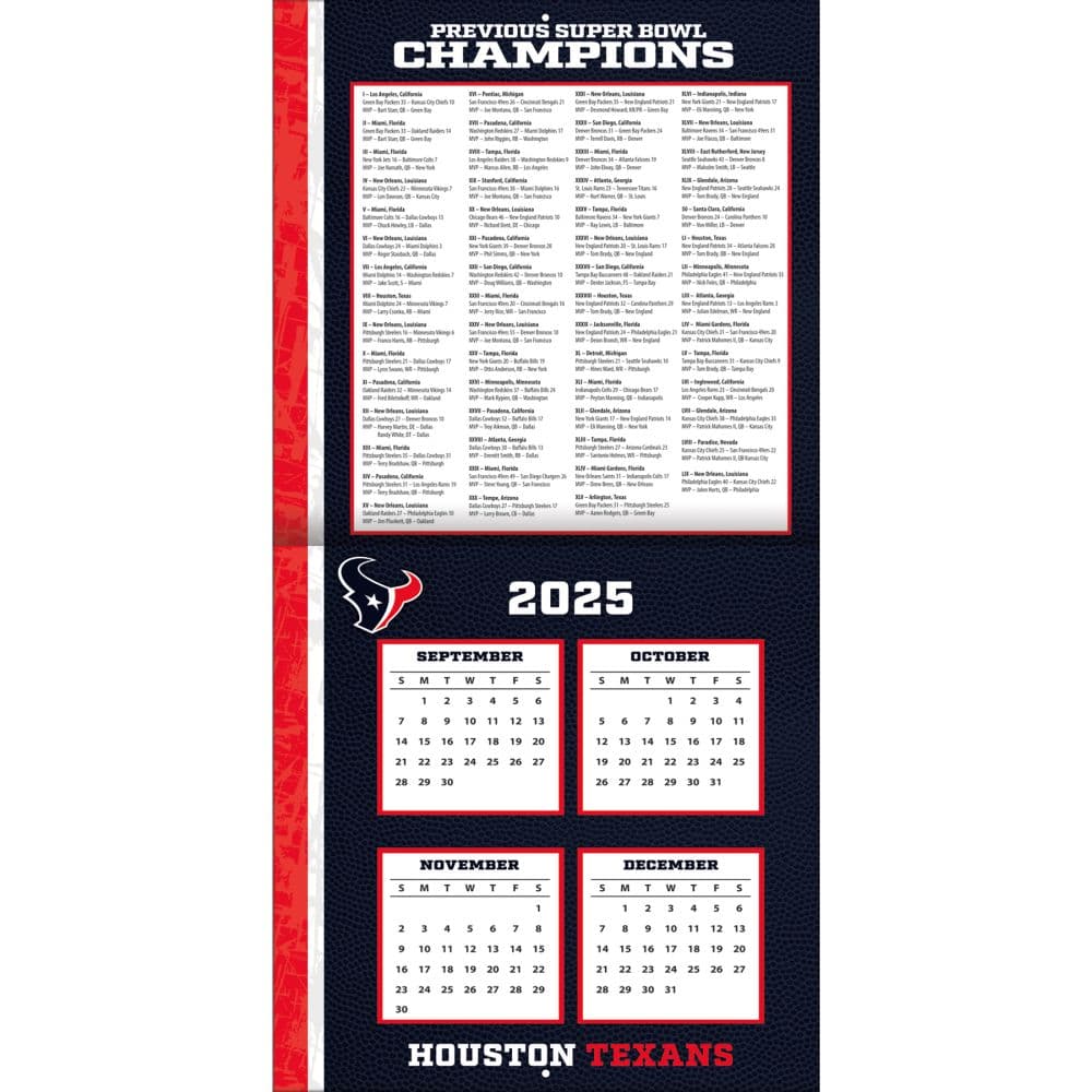 NFL Houston Texans 2026 Wall Calendar Second Alternate Image