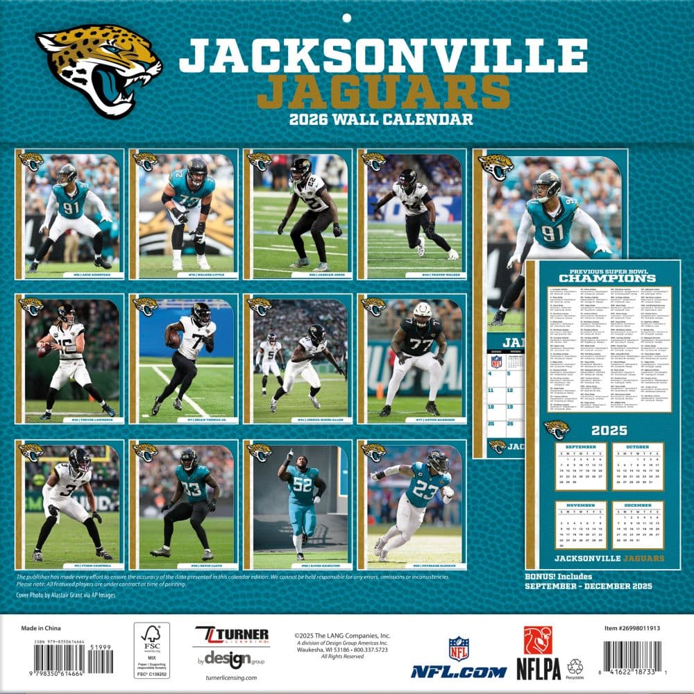 NFL Jacksonville Jaguars 2026 Wall Calendar First Alternate Image