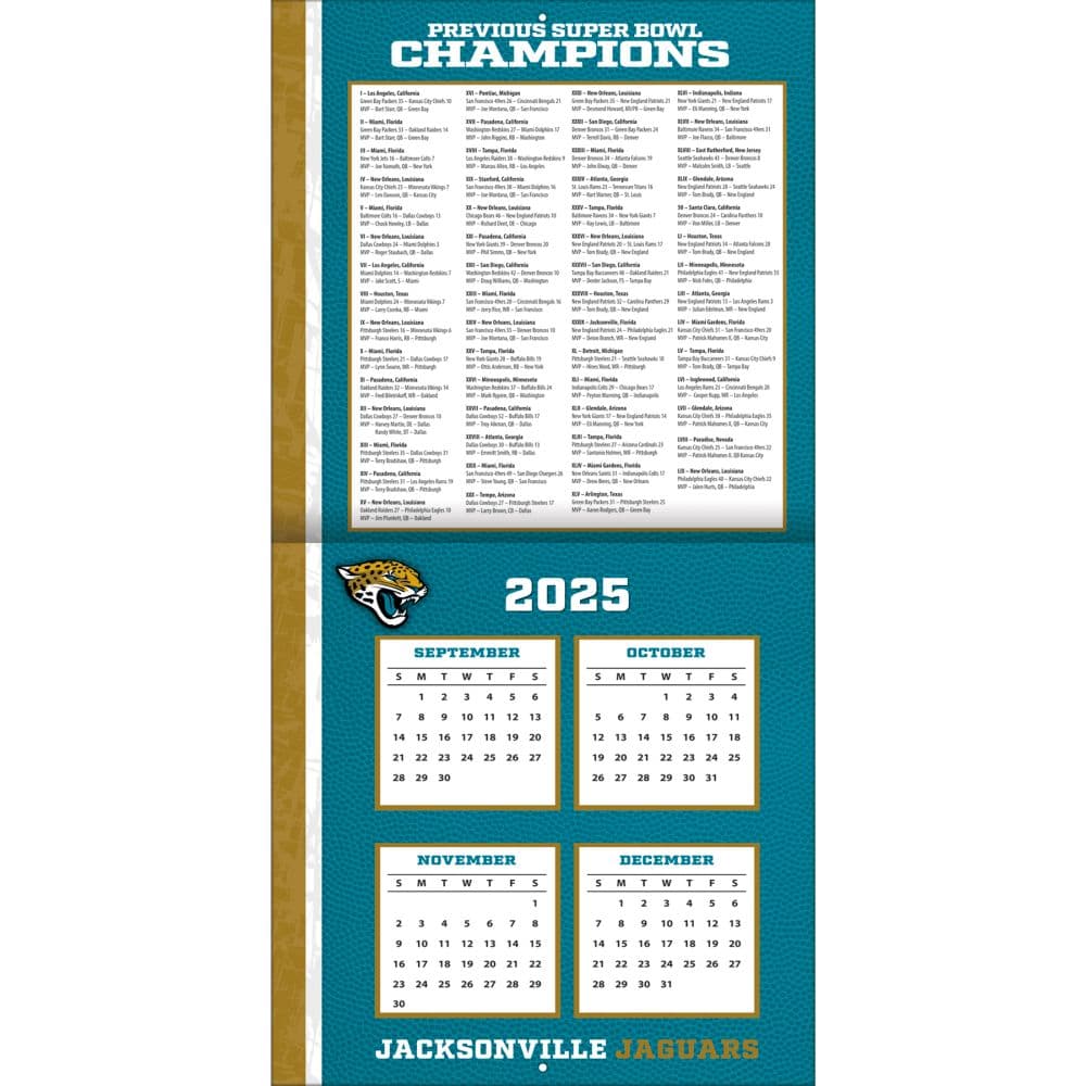 NFL Jacksonville Jaguars 2026 Wall Calendar Second Alternate Image
