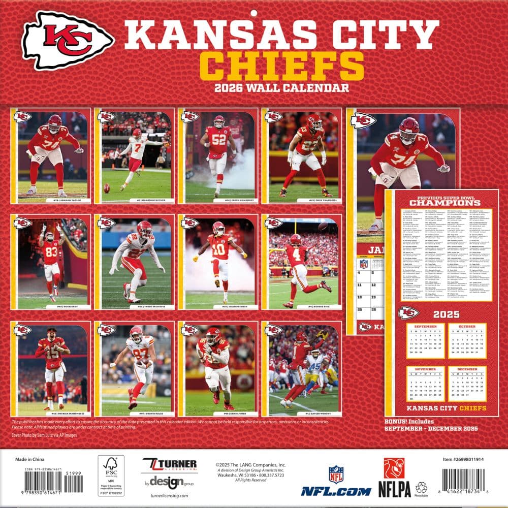 NFL Kansas City Chiefs 2026 Wall Calendar First Alternate Image