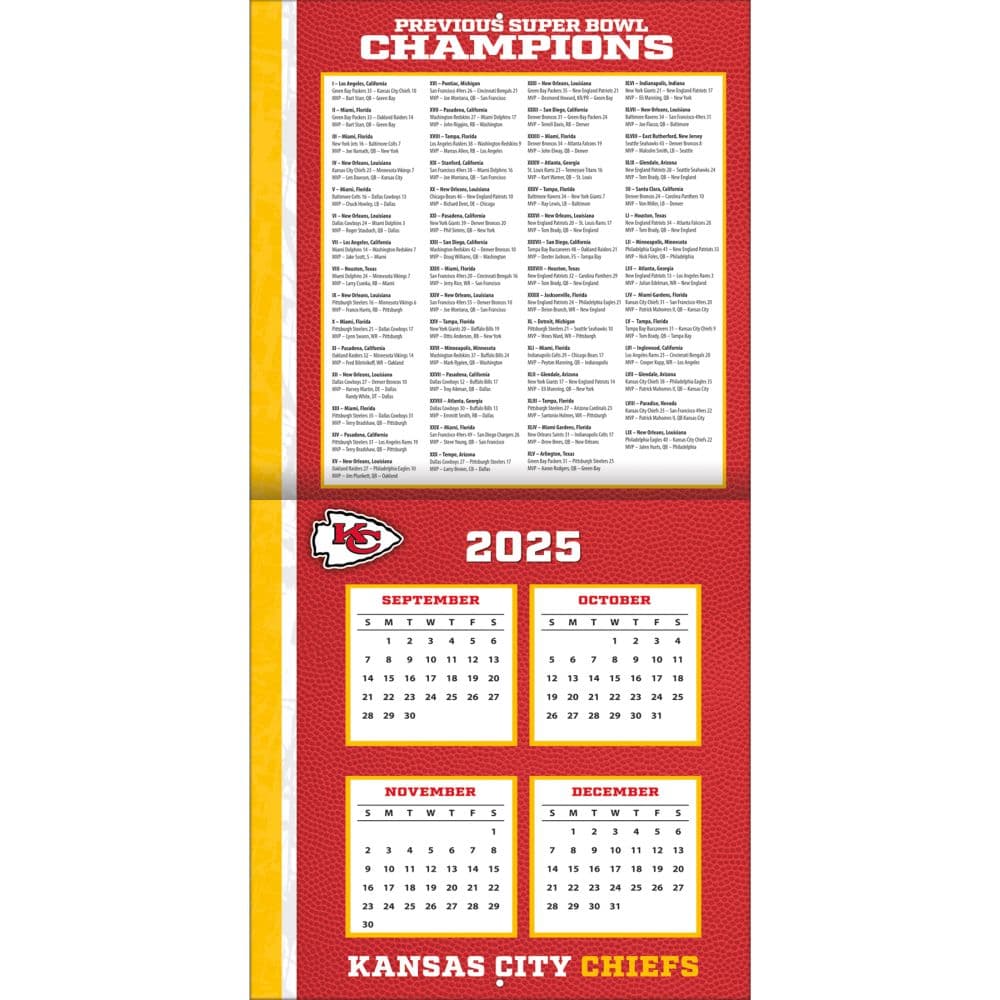NFL Kansas City Chiefs 2026 Wall Calendar Second Alternate Image