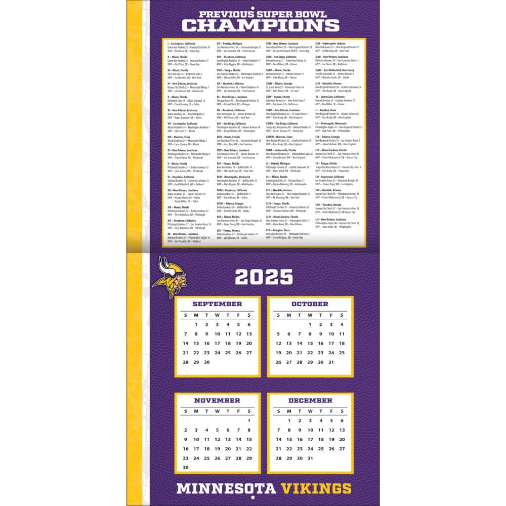 NFL Minnesota Vikings 2026 Wall Calendar Second Alternate Image