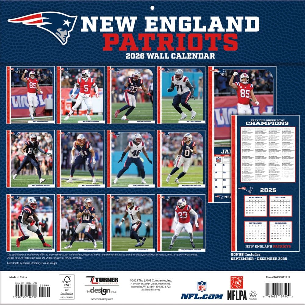 NFL New England Patriots 2026 Wall Calendar First Alternate Image