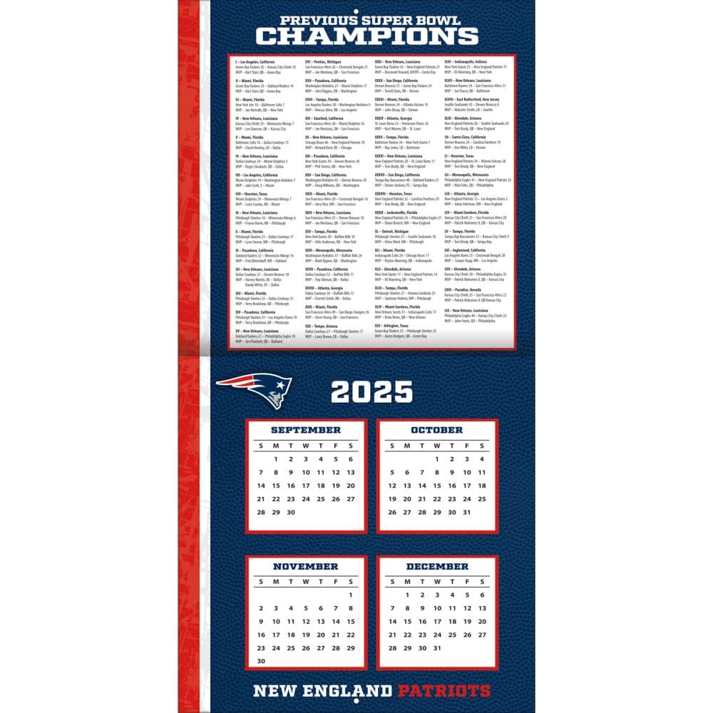 NFL New England Patriots 2026 Wall Calendar Second Alternate Image