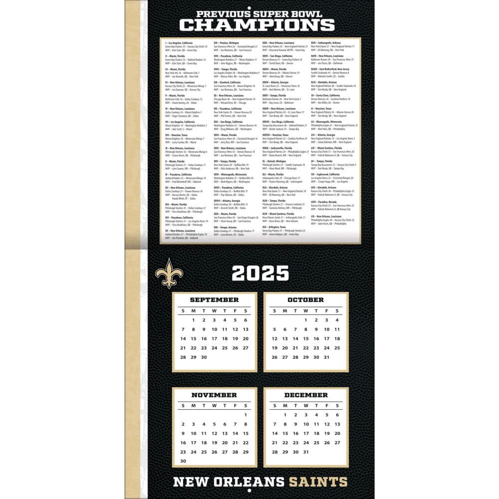 NFL New Orleans Saints 2026 Wall Calendar Second Alternate Image