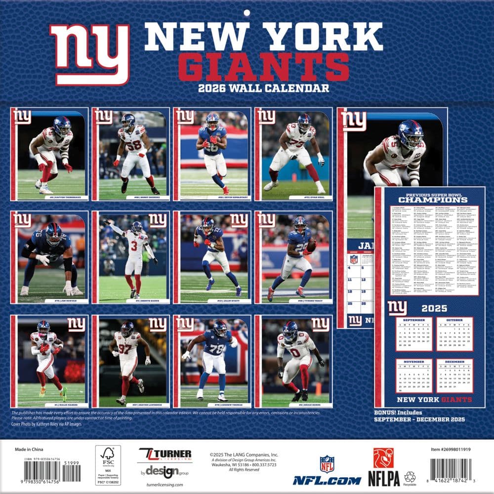 NFL New York Giants 2026 Wall Calendar First Alternate Image