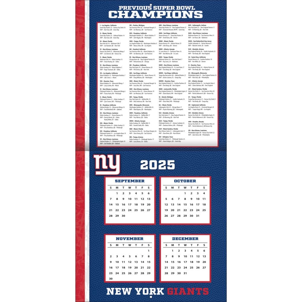 NFL New York Giants 2026 Wall Calendar Second Alternate Image