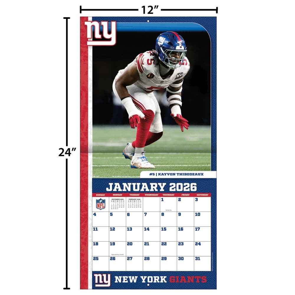 NFL New York Giants 2026 Wall Calendar Fourth Alternate Image