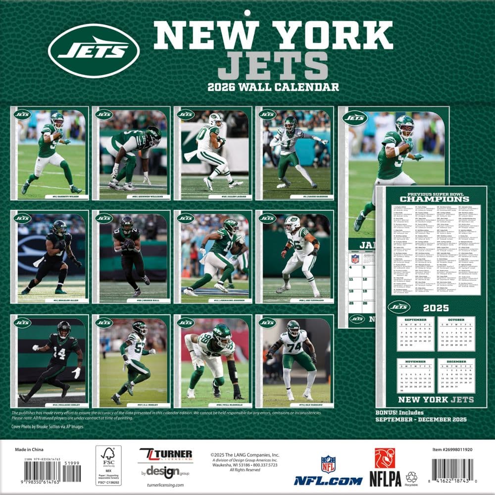 NFL New York Jets 2026 Wall Calendar First Alternate Image