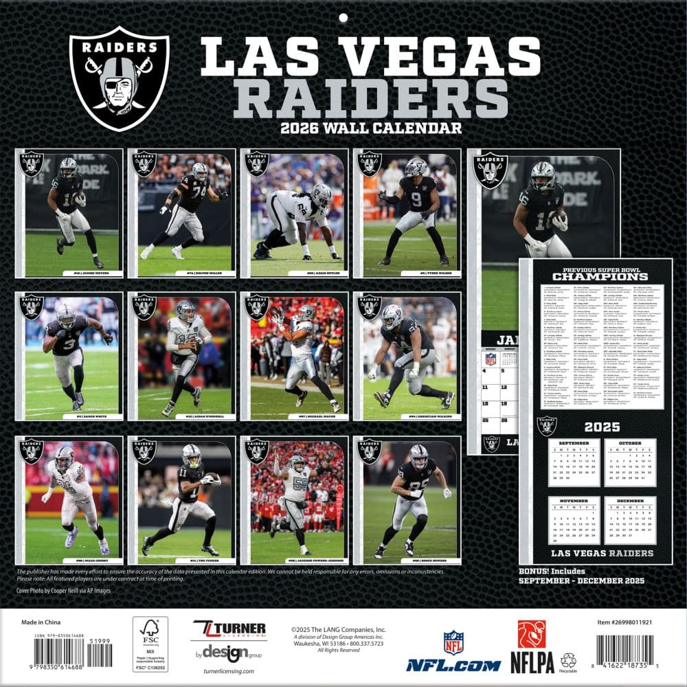 NFL Las Vegas Raiders 2026 Wall Calendar First Alternate Image