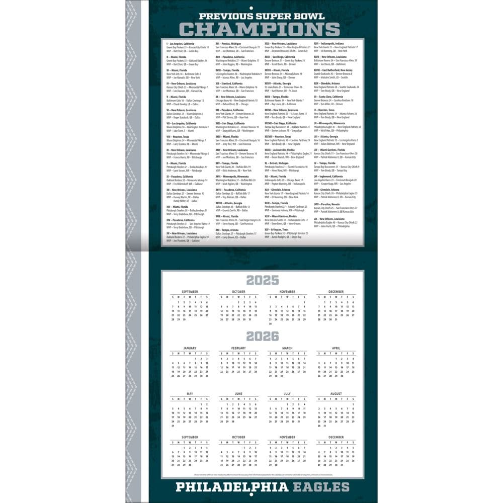 NFL Philadelphia Eagles 2026 Wall Calendar Second Alternate Image