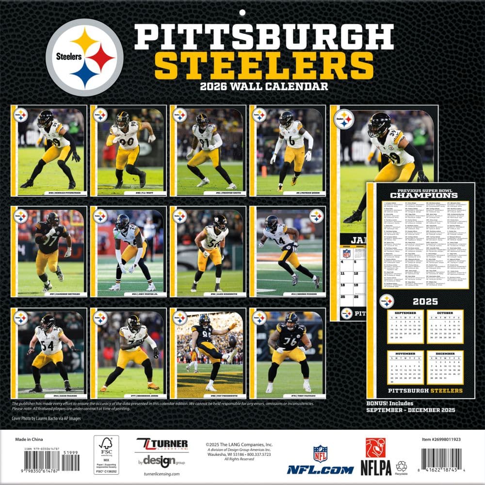 NFL Pittsburgh Steelers 2026 Wall Calendar Calendars Com ALT1 