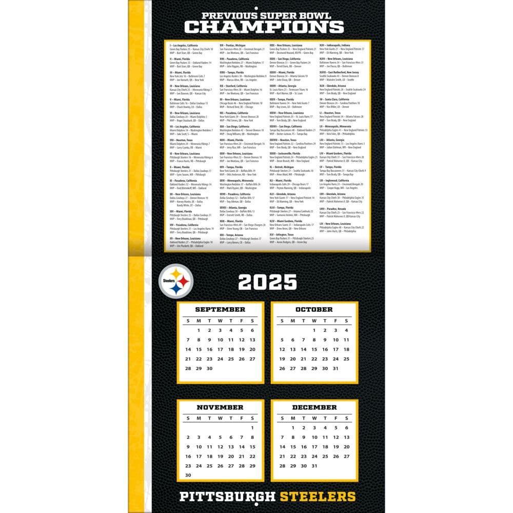 NFL Pittsburgh Steelers 2026 Wall Calendar Second Alternate Image