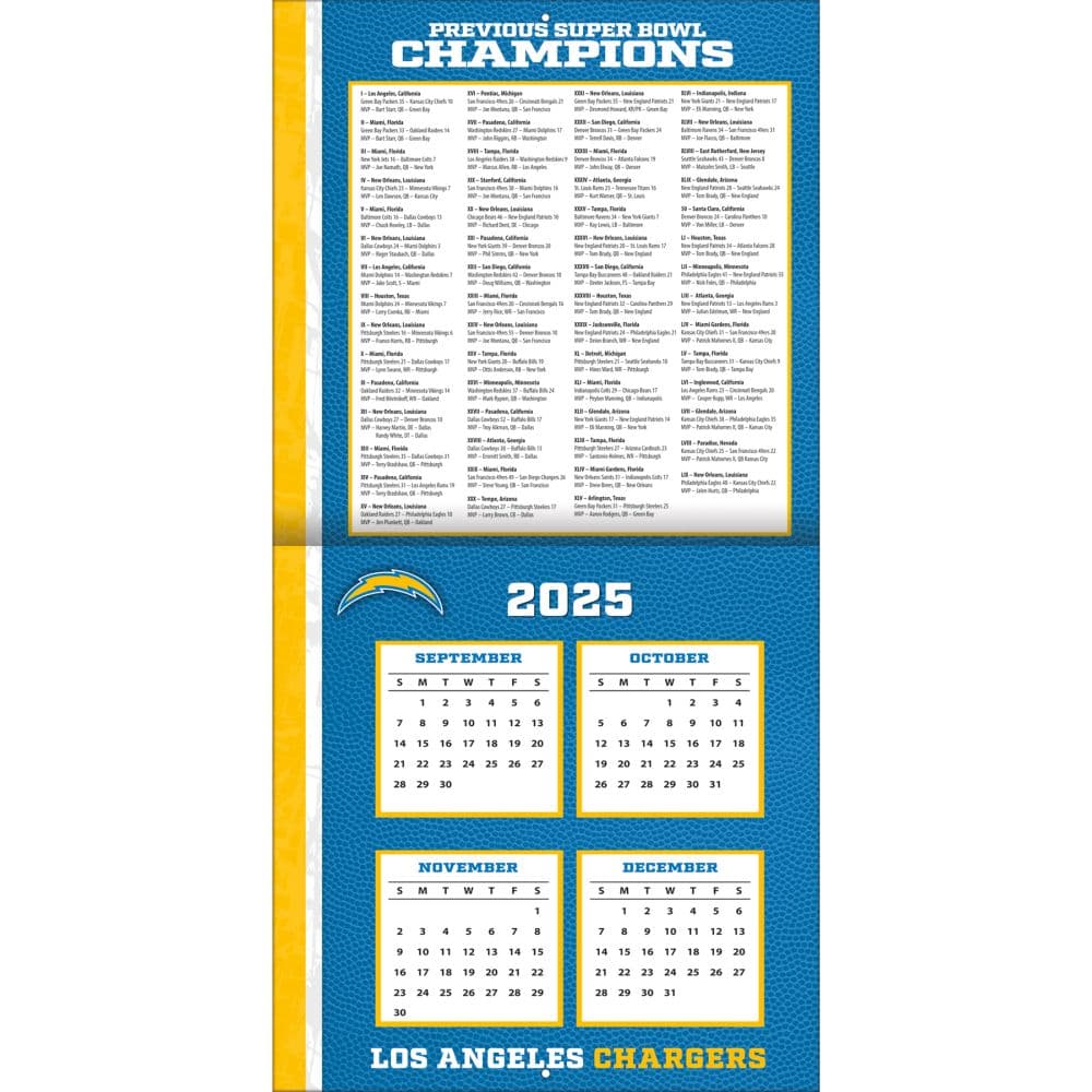 NFL Los Angeles Chargers 2026 Wall Calendar Second Alternate Image