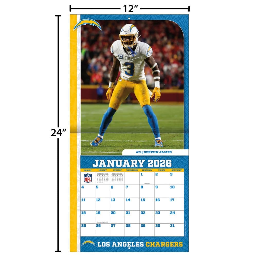 NFL Los Angeles Chargers 2026 Wall Calendar Fourth Alternate Image