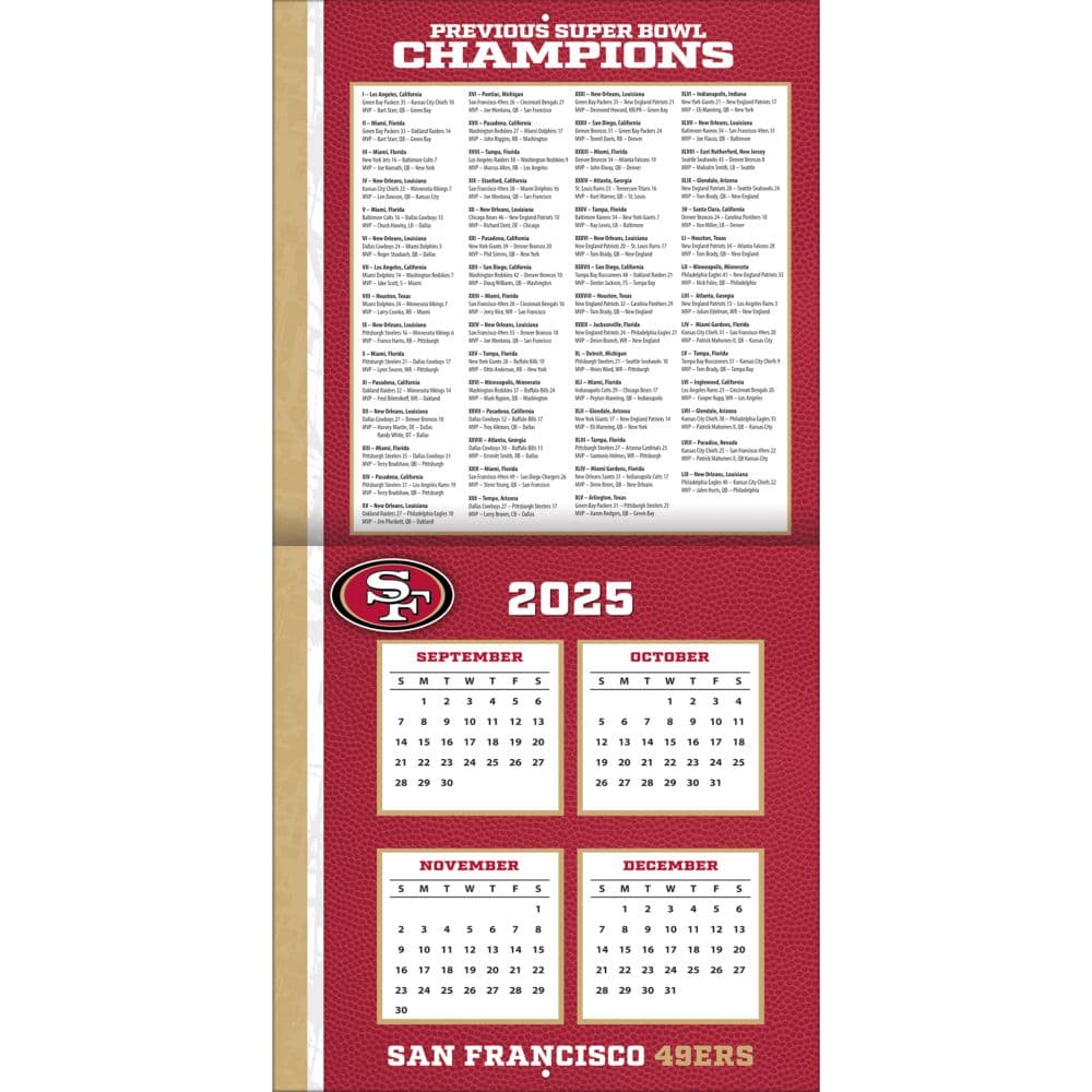 NFL San Francisco 49ers 2026 Wall Calendar, 12'' X 12'', 12-Month Calendar with Stapled Binding