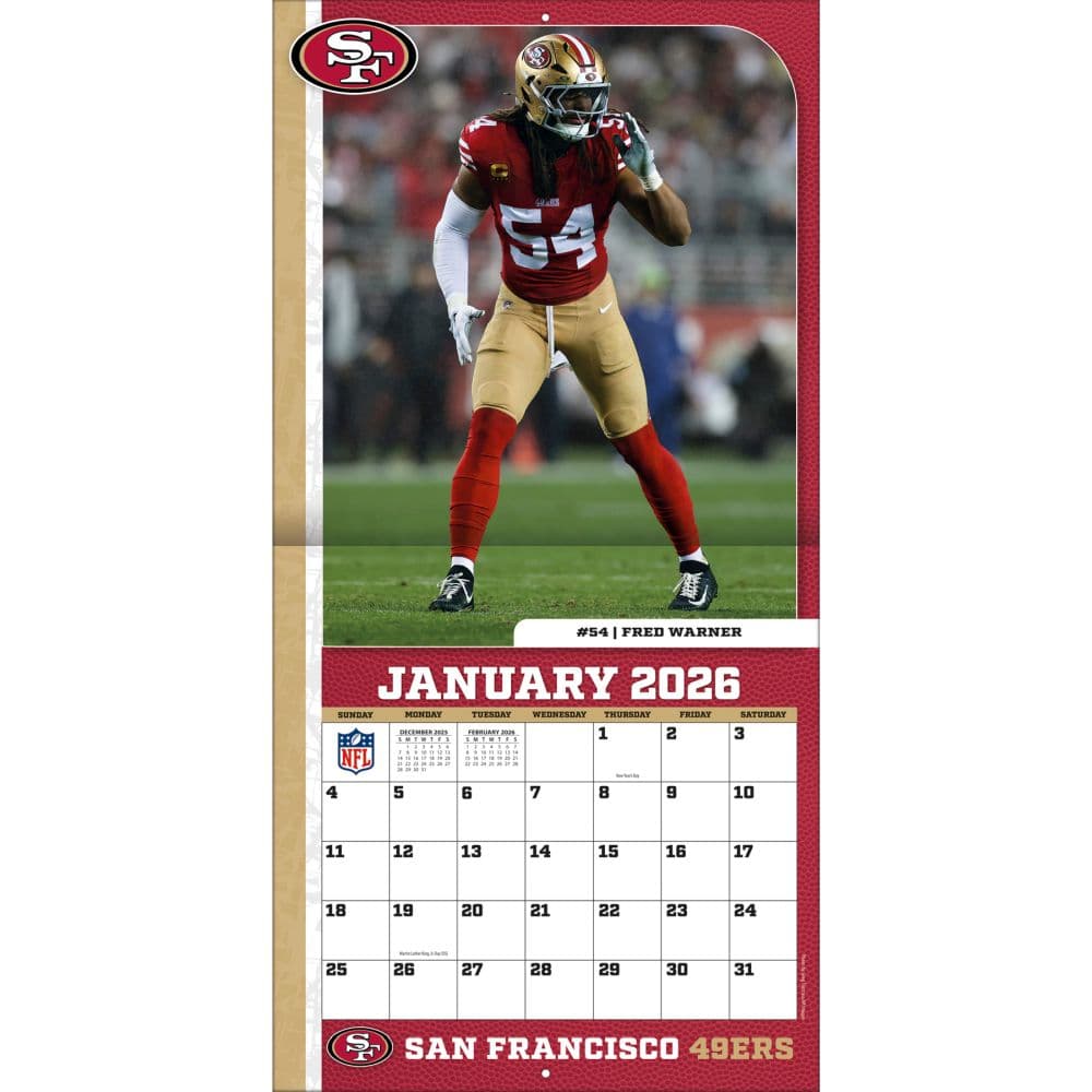 NFL San Francisco 49ers 2026 Wall Calendar, 12'' X 12'', 12-Month Calendar with Stapled Binding