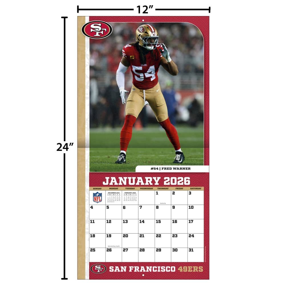 NFL San Francisco 49ers 2026 Wall Calendar Fourth Alternate Image