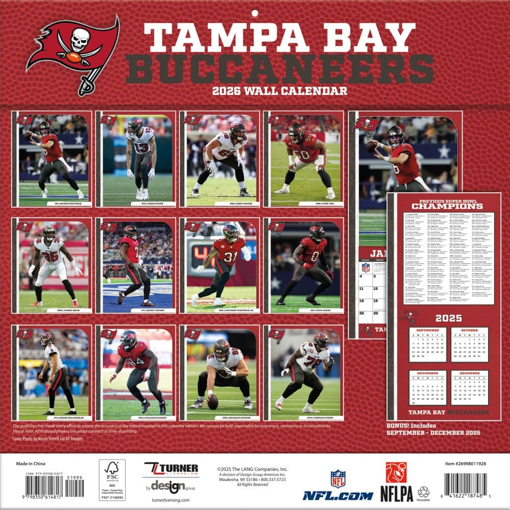 NFL Tampa Bay Buccaneers 2026 Wall Calendar First Alternate Image