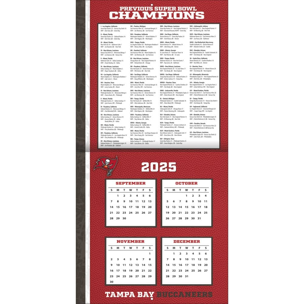 NFL Tampa Bay Buccaneers 2026 Wall Calendar Second Alternate Image