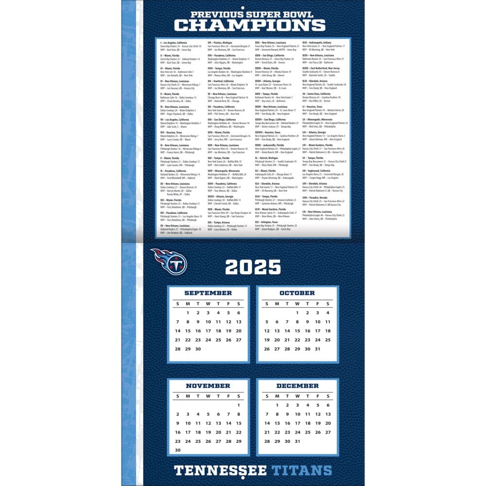 NFL Tennessee Titans 2026 Wall Calendar Second Alternate Image