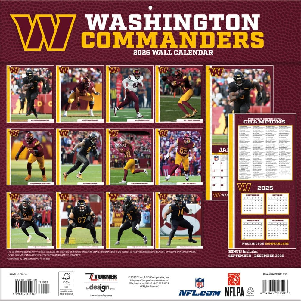 NFL Washington Football Team 2026 Wall Calendar First Alternate Image