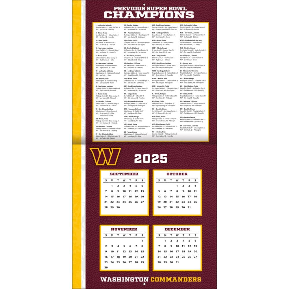 NFL Washington Football Team 2026 Wall Calendar Second Alternate Image