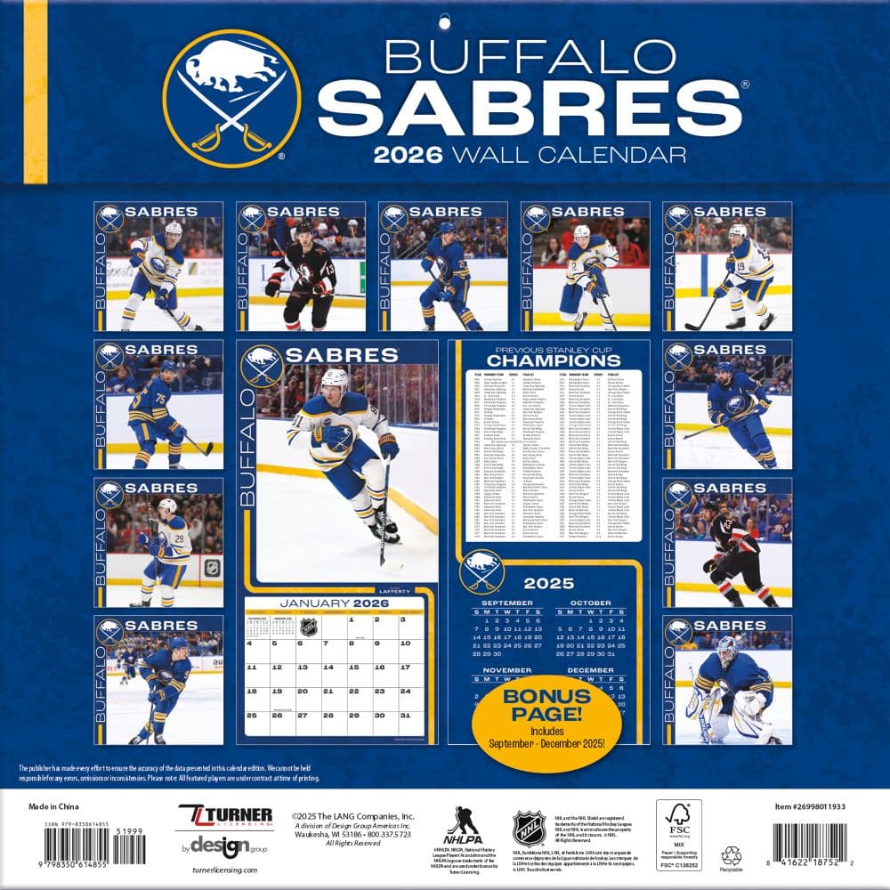 NHL Buffalo Sabres 2026 Wall Calendar First Alternate Image
