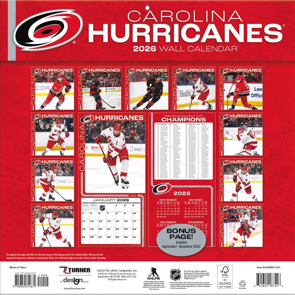 NHL Carolina Hurricanes 2026 Wall Calendar First Alternate Image