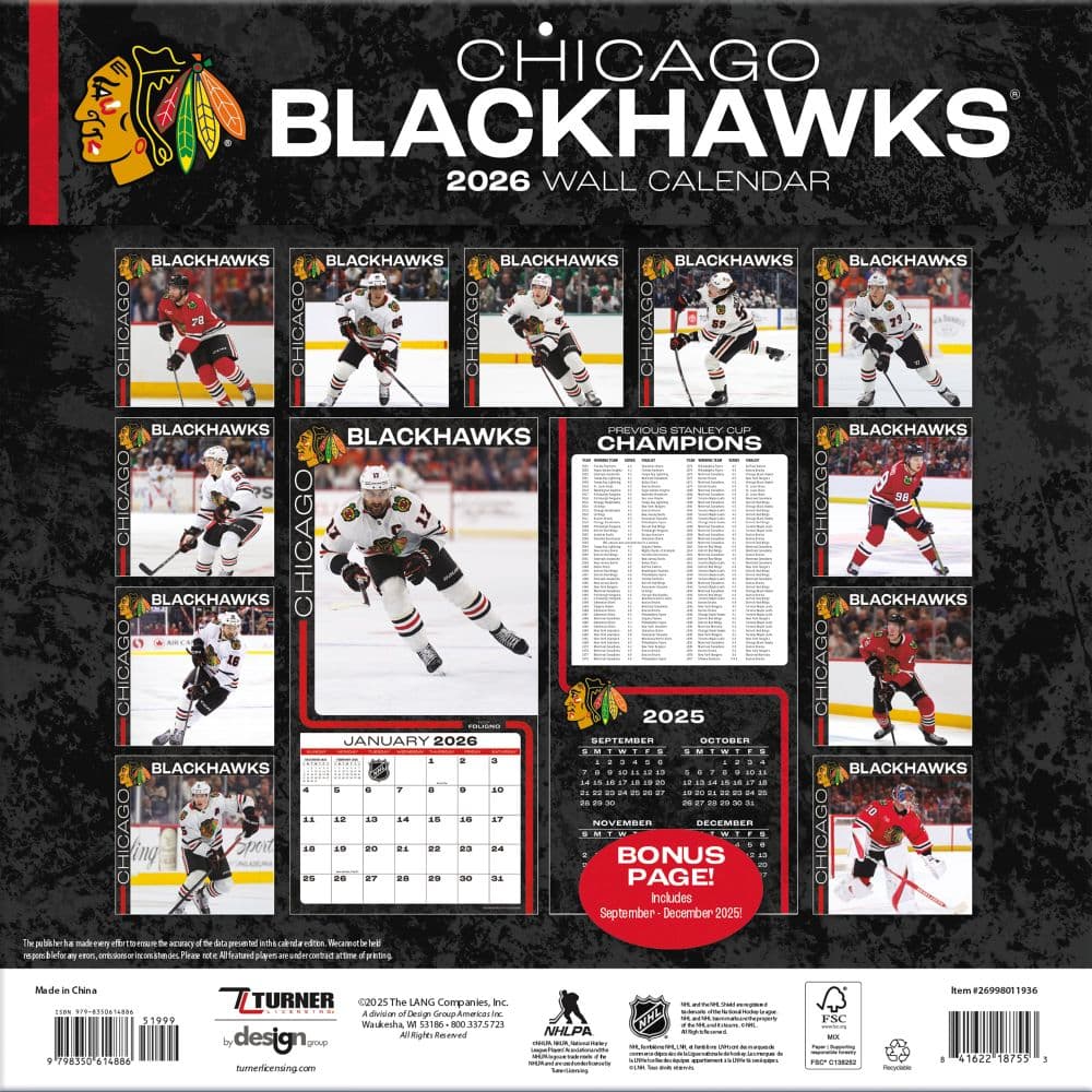 NHL Chicago Blackhawks 2026 Wall Calendar First Alternate Image